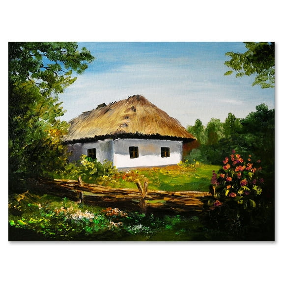 Designart ' Traditional Cottage At Sunrise In Summer ' Traditional Canvas Wall Art Print