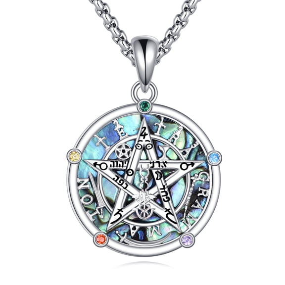 Tetragrammaton Necklace for Men Women 925 Sterling Silver Pentagram Pendant Necklace Pentacle Jewelry