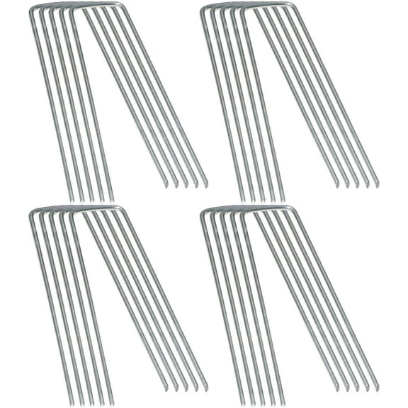 Tineasur 25Pcs U Shaped Metal Garden Stakes Plated Silver Durable Ground Pegs for Lawn and Landscape Fixing