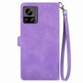 thumbnail image 3 of Luxury Wallet Case for Motorola Edge 30 Ultra, Embossed Pattern Design Zipper Pocket Handbag Wrist Strap Premium PU Leather Flip Cover with Card Slots Holder Magnetic Clasp Kickstand Case,Purple, 3 of 7