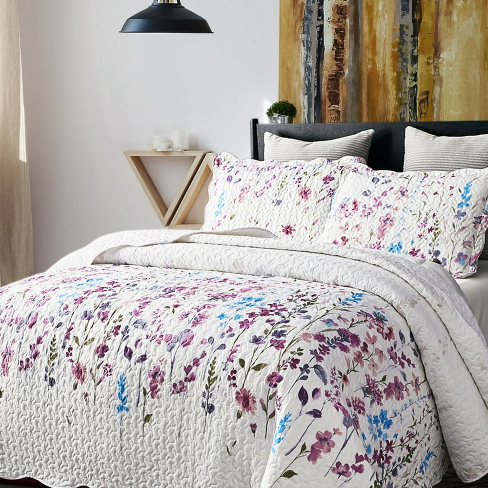 Bedsure 2 Piece Ultra-Soft Lilac Floral Pattern All Season Quilt & Sham
