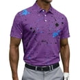 thumbnail image 2 of Dolkfu Button Summer Tops Collared Refreshing Purple Short Sleeve Tops Artistic Geometric Patchwork Polos Purple,M, 2 of 5