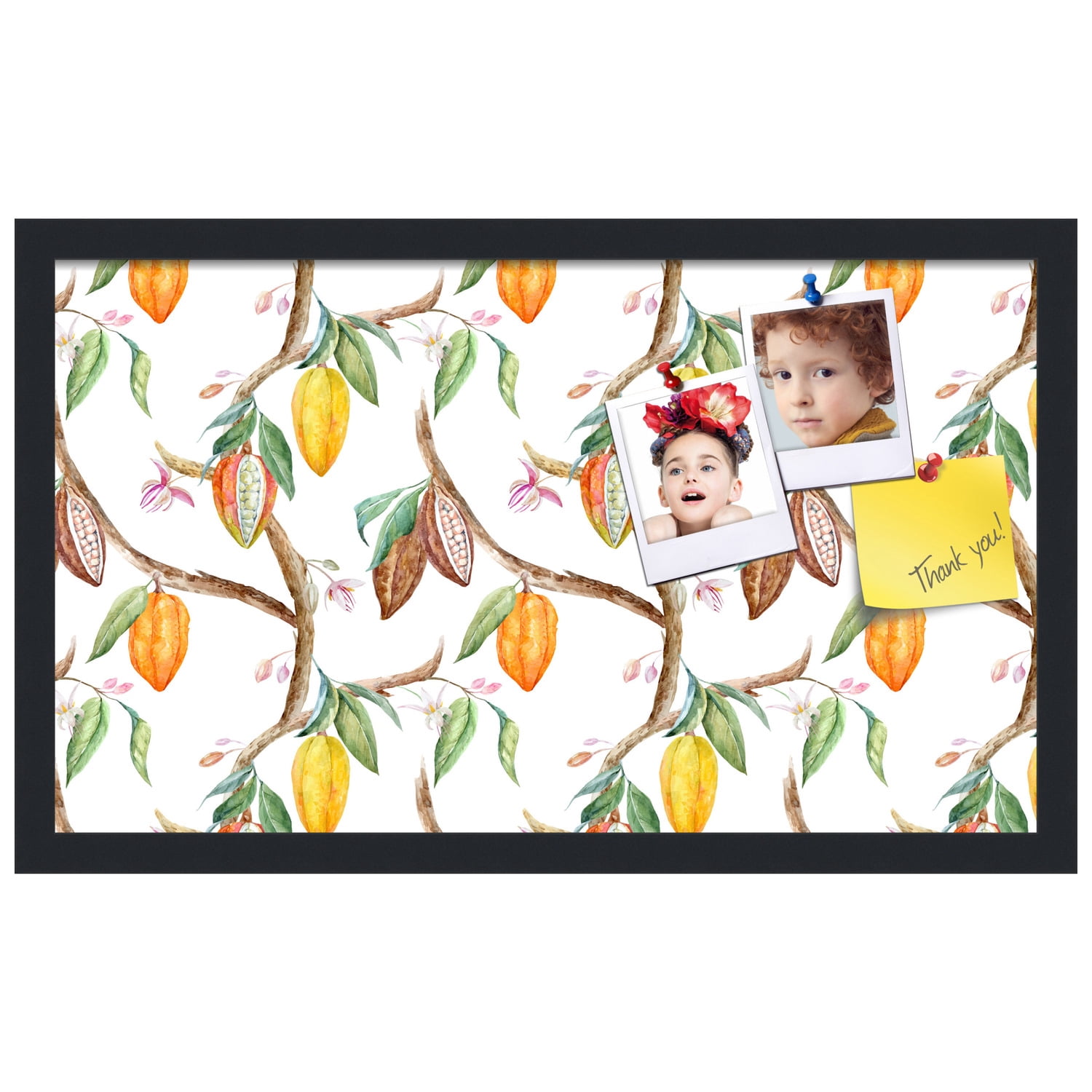 PinPix 24x14 Custom Cork Bulletin Board Fruit on Vine White Poster Board Has a Fabric Style Canvas Finish, Framed in Fruit on Vine White, by ArtToFrames (PinPix-1895)