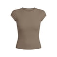 thumbnail image 5 of Aihuaihua Womens Cap Sleeve Tops Summer Crew Neck Short Sleeve Shirts Slim Fit Basic Ribbed Tees Y2K Going Out Crop Tops Brown XXL, 5 of 6