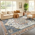 thumbnail image 6 of LOKHOM 5'x7' Boho Area Rug for Living Room, Non Slip Machine Washable Rugs Vintage Floor Carpet for Bedroom Dinning Room Kitchen, Blue Orange, 6 of 11