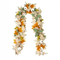 Cheapark 69-Inch Artificial Maple Leaf & Pumpkin Vines Garland - Realistic Leaf Plant Decor For Thanksgiving Dining Table, Perfect For Fall Season & Halloween Indoor/Outdoor Home Decoration