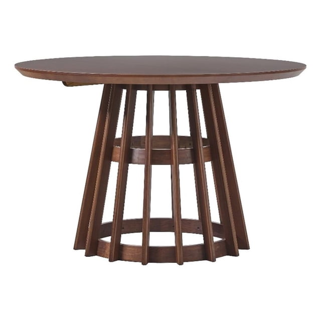 Pemberly Row Table à Manger Moderne à Lattes avec Base en Bois 48 Pouces - Marron