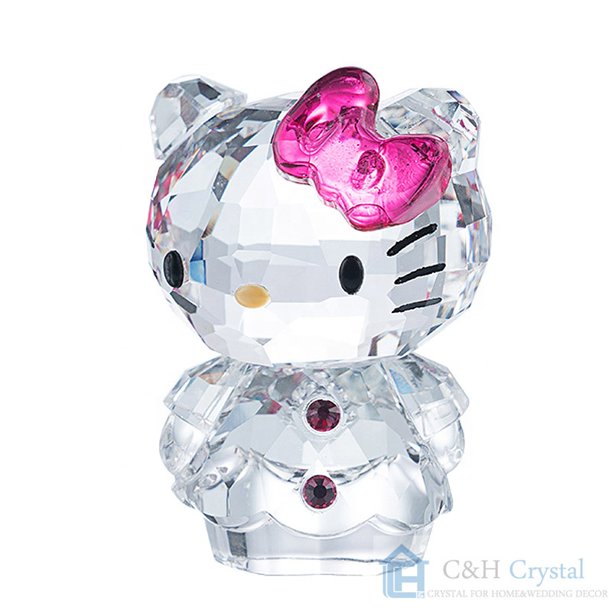 Hello Kitty venta al por mayor K9 cristal tallado claro figura de gato de dibujos animados artesanías de cristal para invitados de boda regalos decoración del hogar