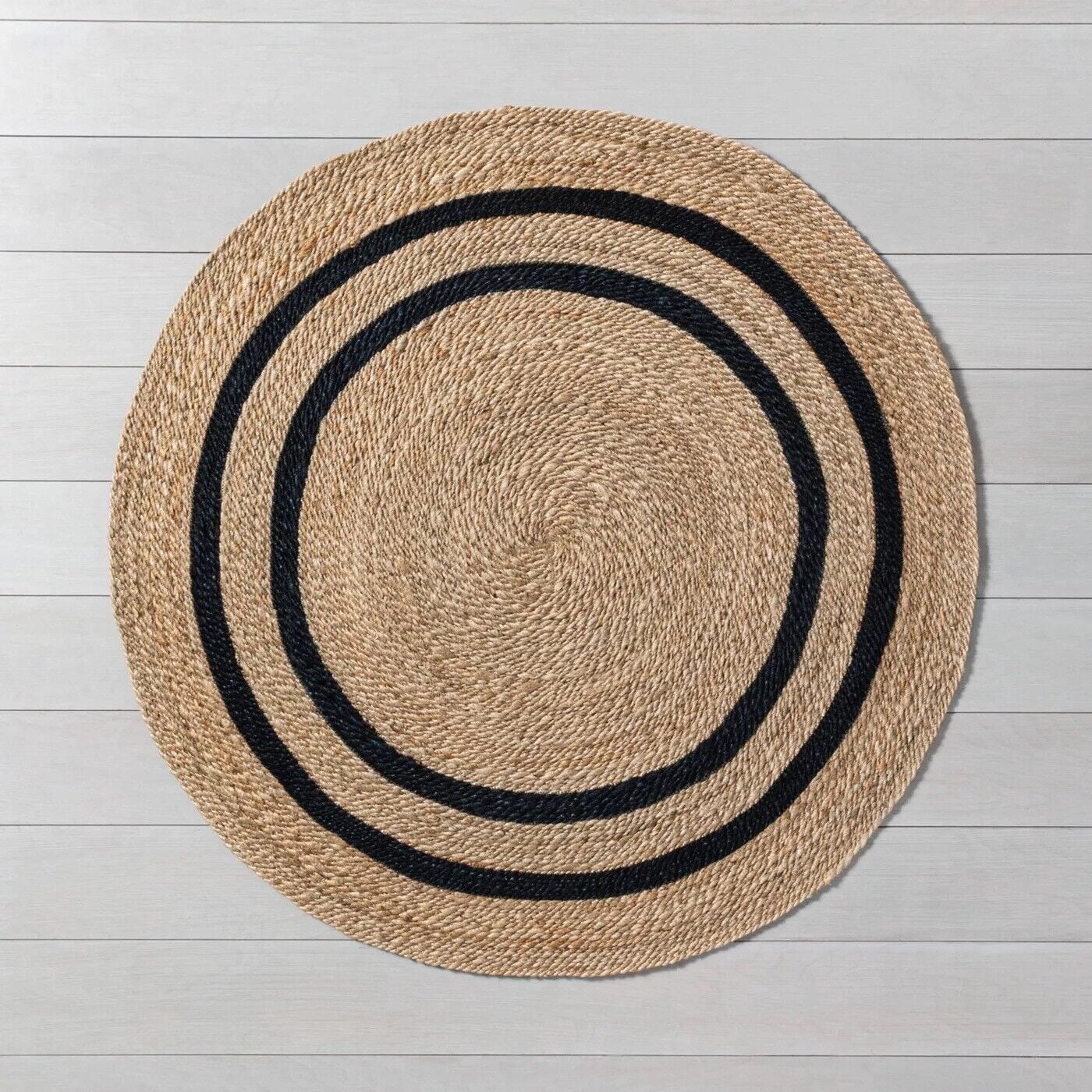 Handmade Braided Natural Jute with Black Color Round Rugs Size 3 x 3 Feet Round