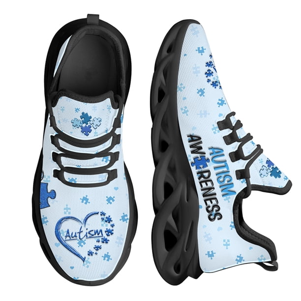 Nuevas zapatillas informales ligeras para mujer con diseño azul de concienciación sobre el autismo, zapatillas de plataforma para mujer, tenis de malla de talla grande