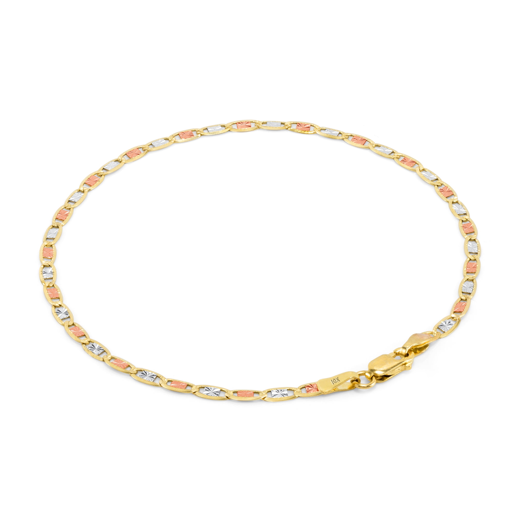 Nuragold 10k Real Yellow Rose White Gold Solid Valentina 2.5mm Anchor Link Chain Bracelet or Anklet (7"-9") Dainty Italian Jewelry for Women