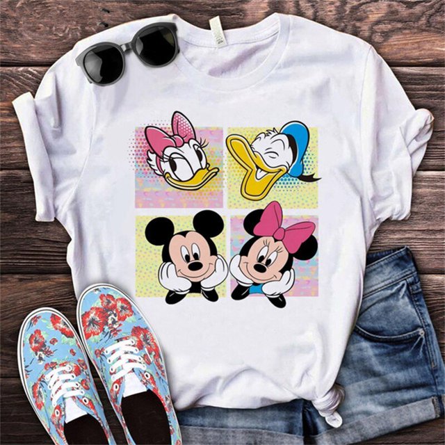 Mickey Mouse Disney 100% Cotton T-shirt Print Women Harajuku Aesthetic Streetwear White Tops New Summer Fashion Free ShippingL Gao Jinjia LED