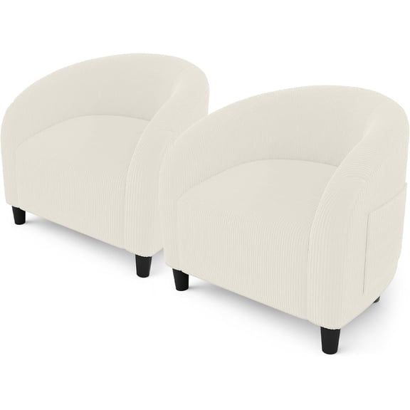Accent Barrel Chair Set of 2 Corduroy Club Chair Elegant Armchair Cozy Backrest for Living Room Bedroom Reception Room Office(Beige)