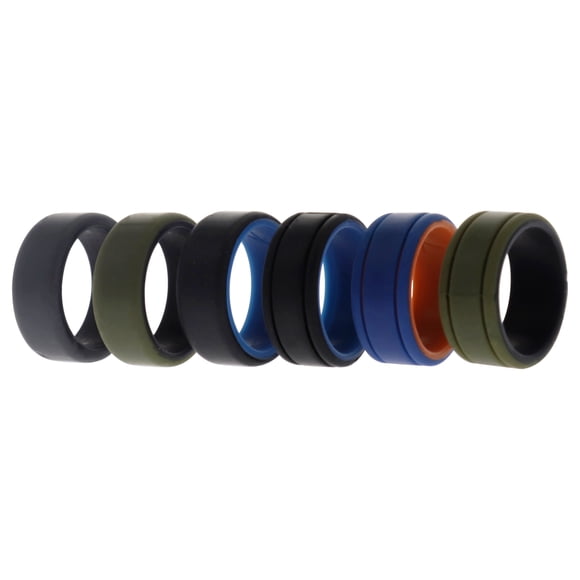 Juego de anillos de boda de silicona con líneas de 2 capas - Verde de ROQ para hombres - Anillo de 6 x 7 mm