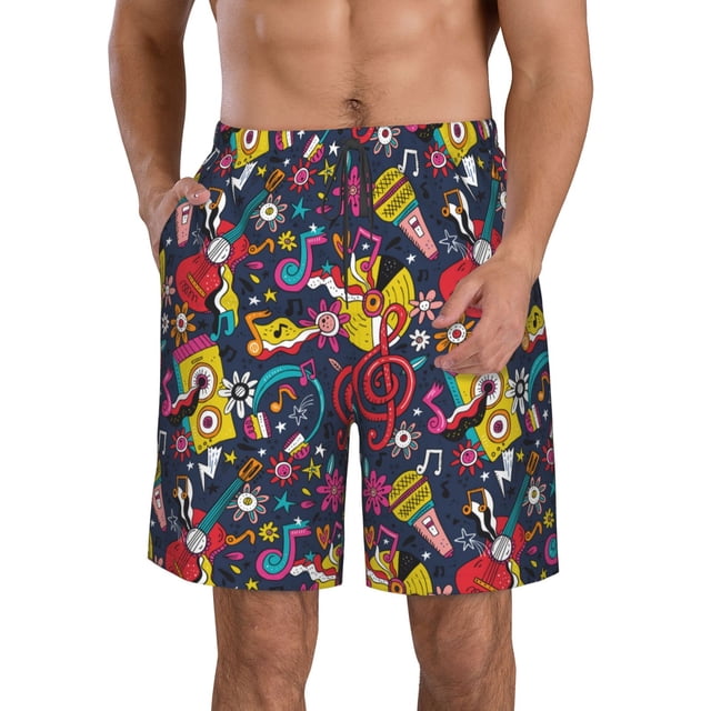 Balery Rock Music Traje de Baño Estilo Hawaiano para Hombre, Shorts de Secado Rápido con Bolsillos-Medium