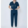 thumbnail image 2 of MLQIDK Dark Blue Scrubs Sets for Women Plus Size Scrub Joggers Stretchy V Neck Scrub Tops and Pants Nursing Uniforms Medical Uniforms Tall Scrubs Sets Dark Blue XXL, 2 of 7