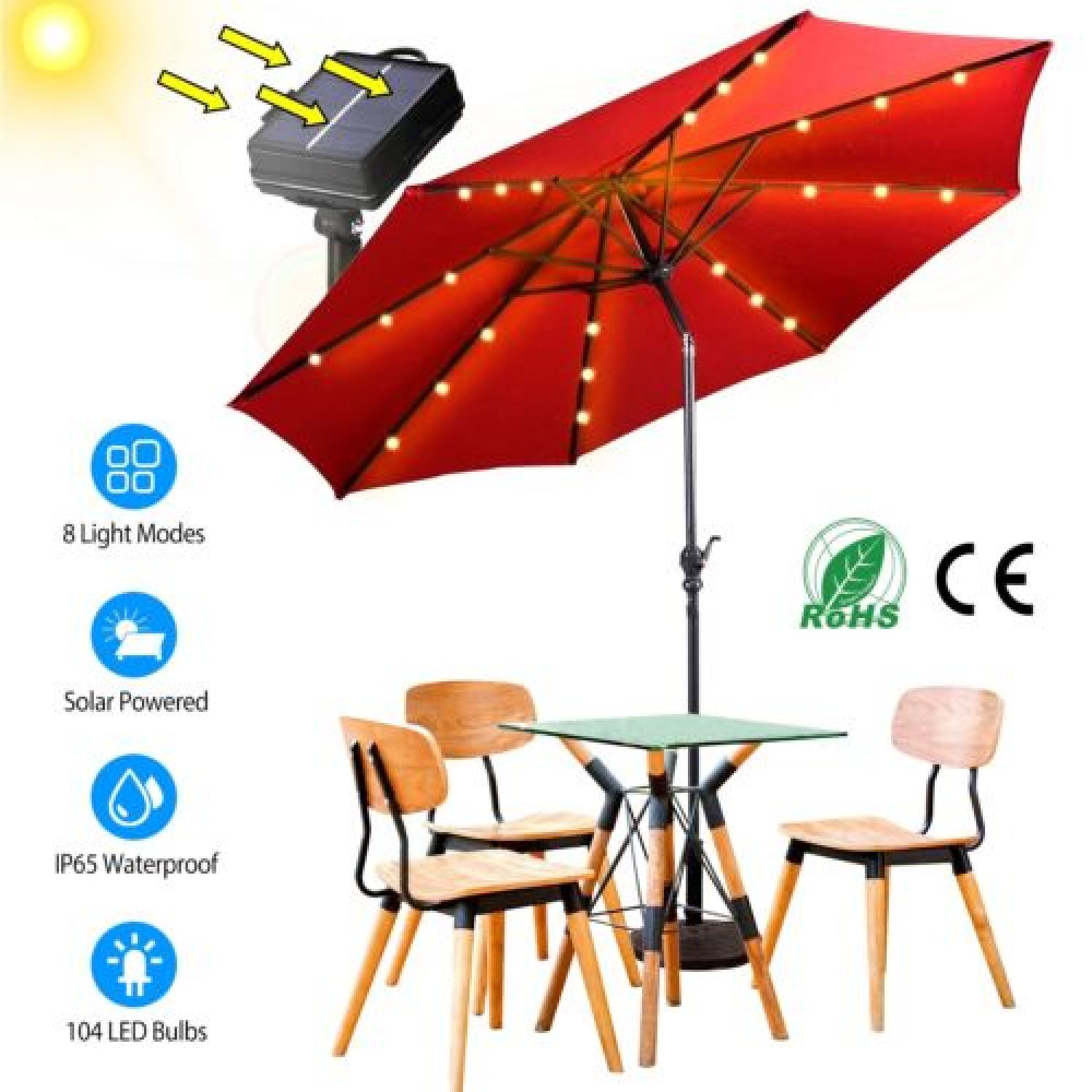 104 LED Solar Powered Patio Umbrella String Lights 8 Lighting Mode