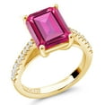 thumbnail image 2 of Gem Stone King 4.26 Cttw Pure Pink Mystic Topaz and White Created Sapphire 18K Yellow Gold Plated Silver Ring for Women | Gemstone Birthstone | Available in Size 5, 6, 7, 8, 9, 2 of 6