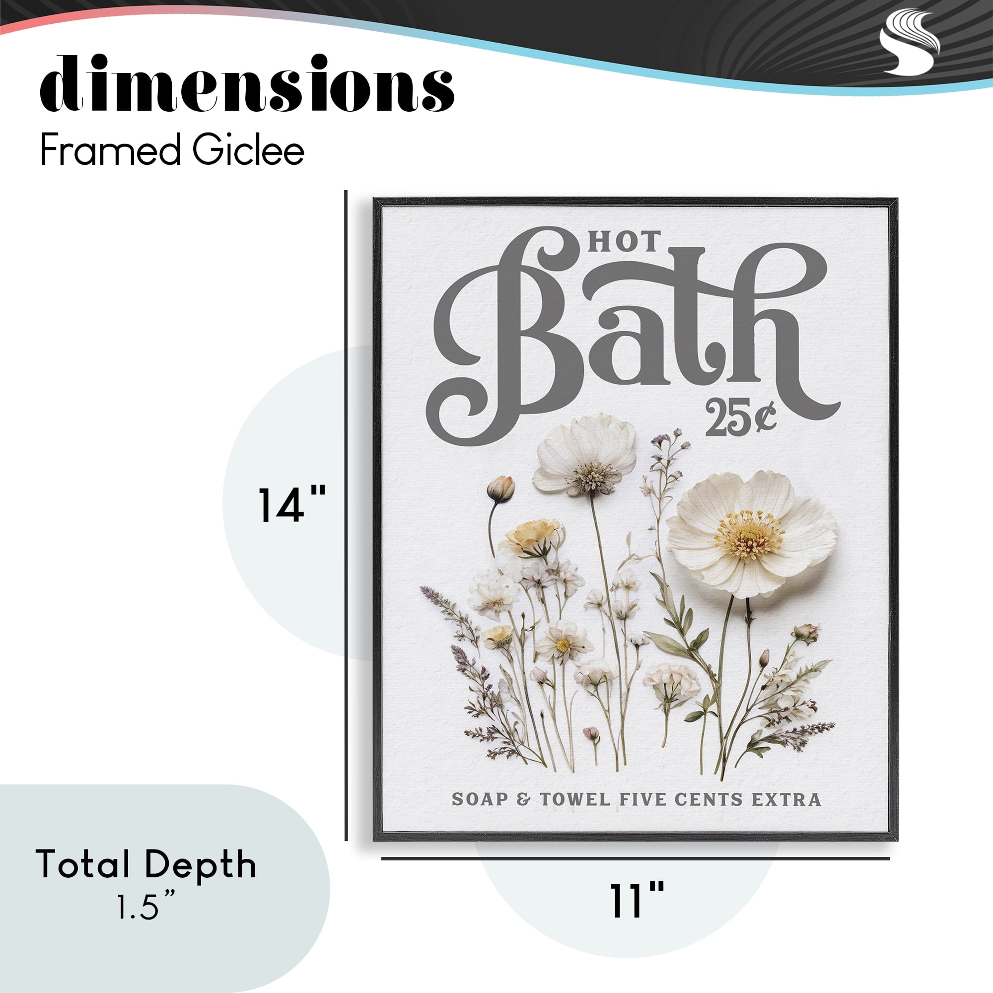 Pressed Flowers Hot Bath Black Framed Giclee Art, design by Lettered and Lined