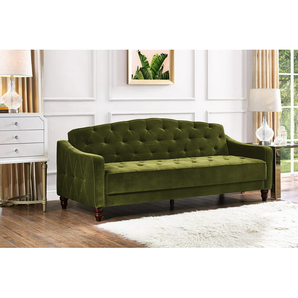 Novogratz Vintage Tufted Sofa Sleeper, Green Tufted Sofa