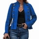 thumbnail image 3 of Chaqueta de Gamuza Sintética para Mujer, Informal, de Otoño, de Larga, Cuello Alto, con Abertura Frontal, Blazer Corto, Abrigo. Azul L, 3 of 7