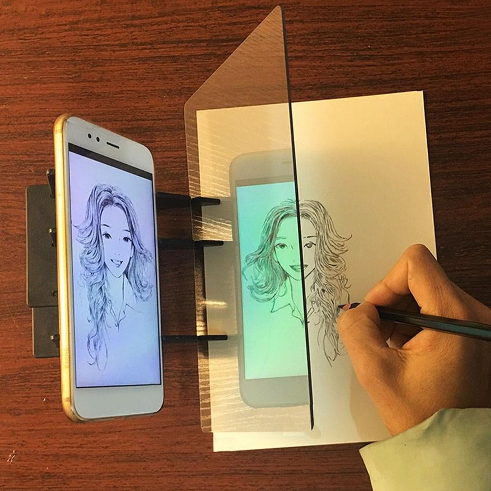 Painting Mirror Reflection Plate Phone Projector for Kids Painting Optical Drawing Tracing Board 