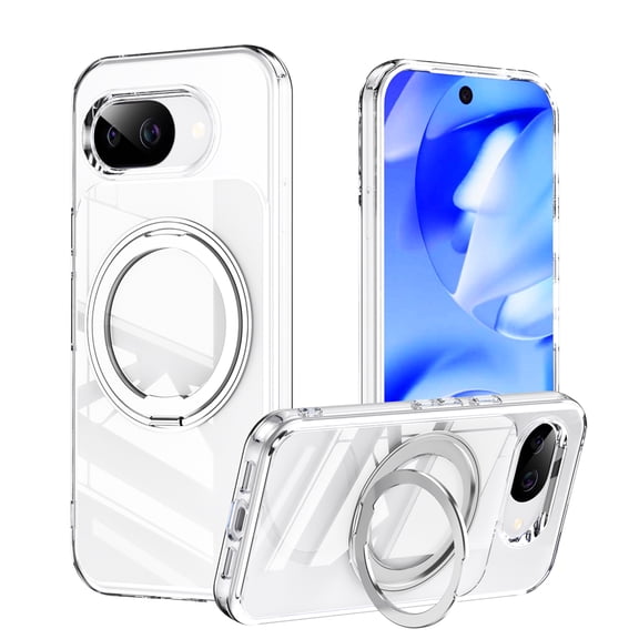 TECH CIRCLE Phone Case for Google Pixel 10A Case with 360°Rotating Magnetic Metal Stand, Compatible with MagSafe Military-Grade Shockproof Drop Protection, Anti-Fingerprint,Clear