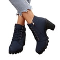 thumbnail image 4 of OKBOP Women's Chunky Ankle Boots Faux Suede Combat Lace-Up Ankle-High Winter, 4 of 5