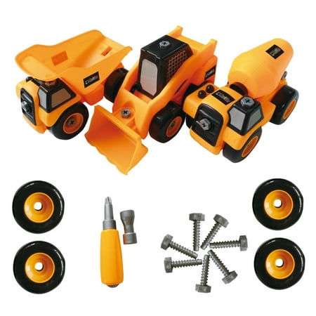 Construction Toy Trucks Take apart Tool set - Best kids Toys for Boys and girls age 3 - 8 - PACK of 3 Monster trucks includes a dump truck, concrete mixer truck, forklift
