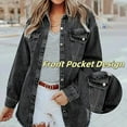 thumbnail image 5 of Meditatem Denim Jacket, Women's Casual Denim Button Down Distressed Jacket, Oversized Button Up Frayed Hem Shacket Boyfriend, 5 of 6