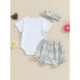 thumbnail image 4 of Bslissey Baby Girls 3Pcs Summer Outfits Short Sleeve Letter Rainbow Print Romper + Flower Print Shorts + Headband 3M 6M 12M 18M Infant Cute Casual Shorts Set, 4 of 8
