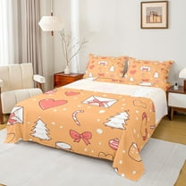 Manfei Cartoon Love Heart Twin Sheet Sets, Princess Bowknot Twin Fitted Sheet, Orange Christmas Theme Flat Sheet, Luxury Bedroom Decor, 3 Pieces