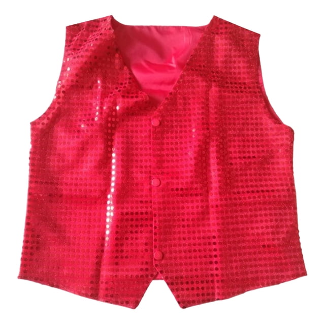Fgnfyis Débardeurs Garçons Carnaval Gilet à Paillettes Performance Tenue de Récital de Danse Moderne Spectacle sur Scène pour Fête Célébration T-Shirts Garçons Rouge 15-16 Ans