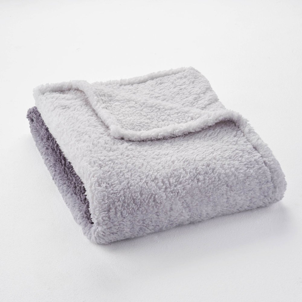 Gray and White Contemporary Gradient Sherpa Throw Blanket 50" x 60