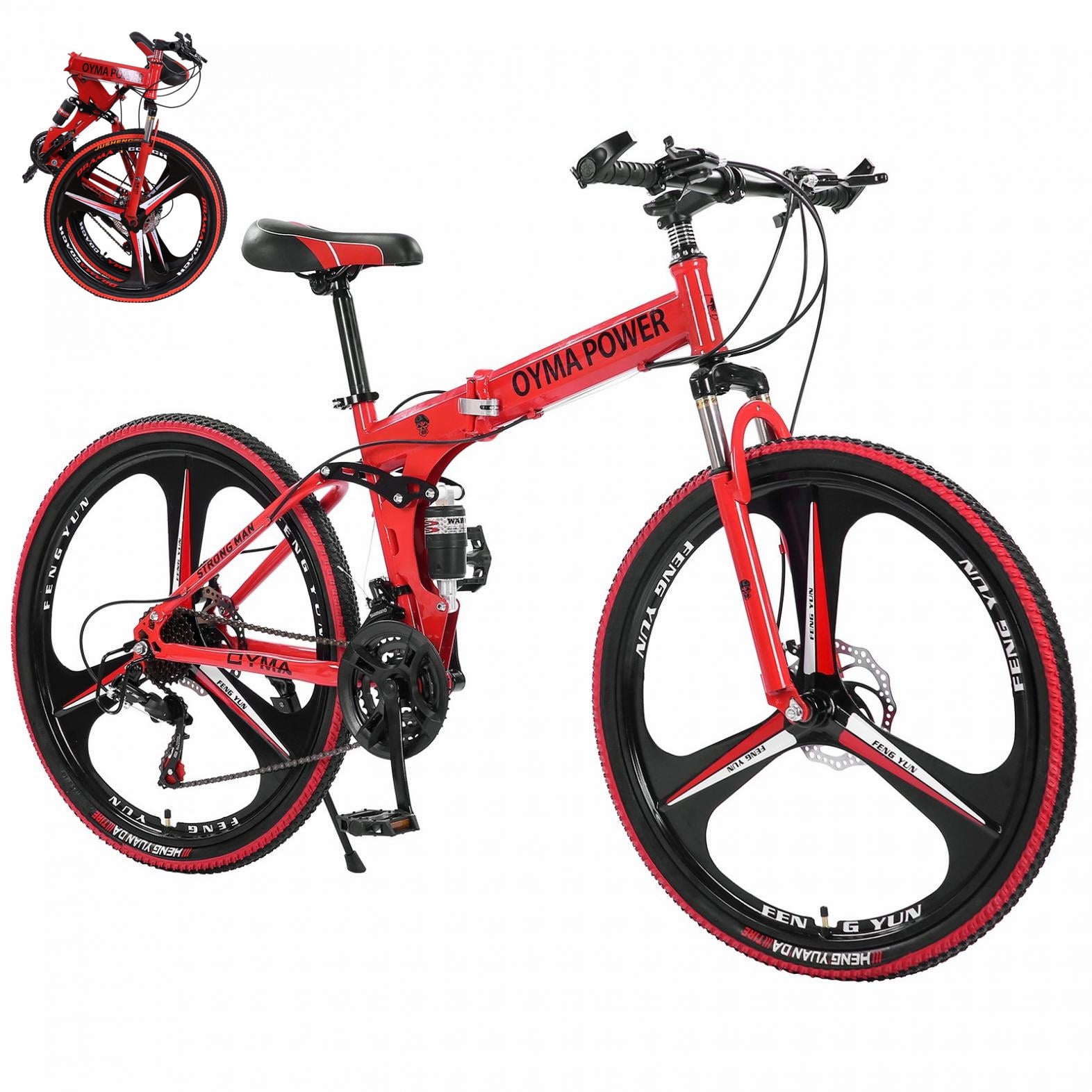 Adult Mountain Bikes 26 Inch Wheels Shimanos 6 Spoke 21 Speed Gears Disc Brake Full Suspension Streamline Frame MTB Bike High Carbon Steel Folding Outroad Bicycles Folded Within 15 Seconds 