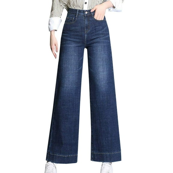 YM YOUMU Women High Waist Denim Pant Straight Wide Leg Jeans Trousers Casual