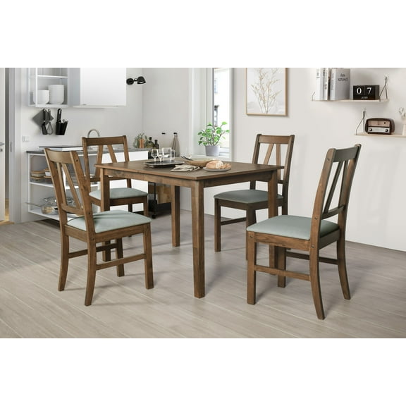 Home Design Cordova 5-Piece Dining Set, Brown/Gray, Rectangular Table with Cushioned Chairs, Modern Minimalist Contemporary Style