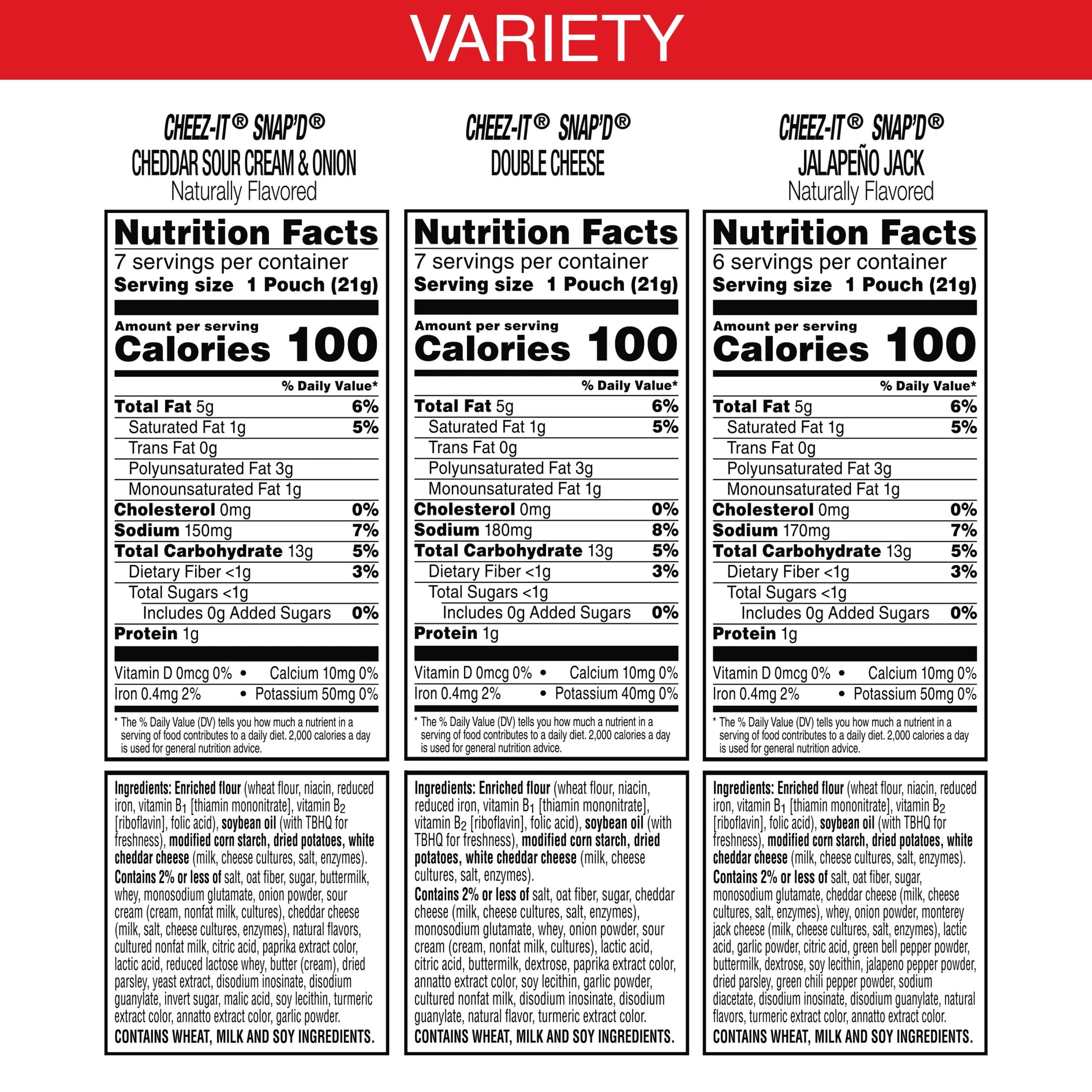 Cheez-It Snap'd Variety Pack Cheese Cracker Chips, Thin Crisps, 20 Count