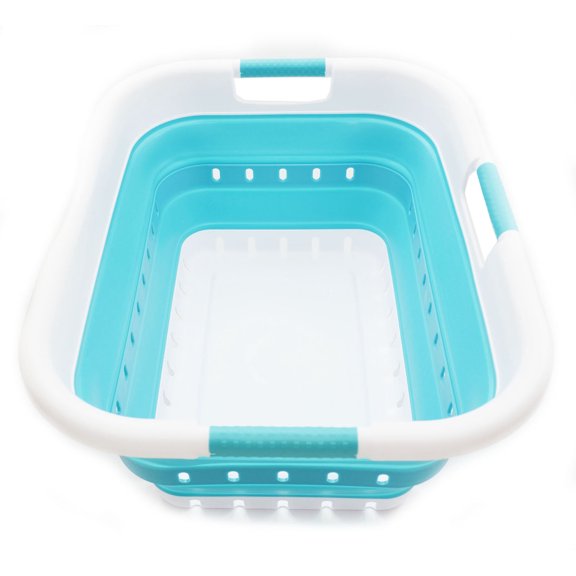 SAMMART Collapsible 3 Handled Plastic Laundry Basket - Foldable Pop Up Storage Container/Organizer - Portable Washing Tub - Space Saving Hamper/Basket