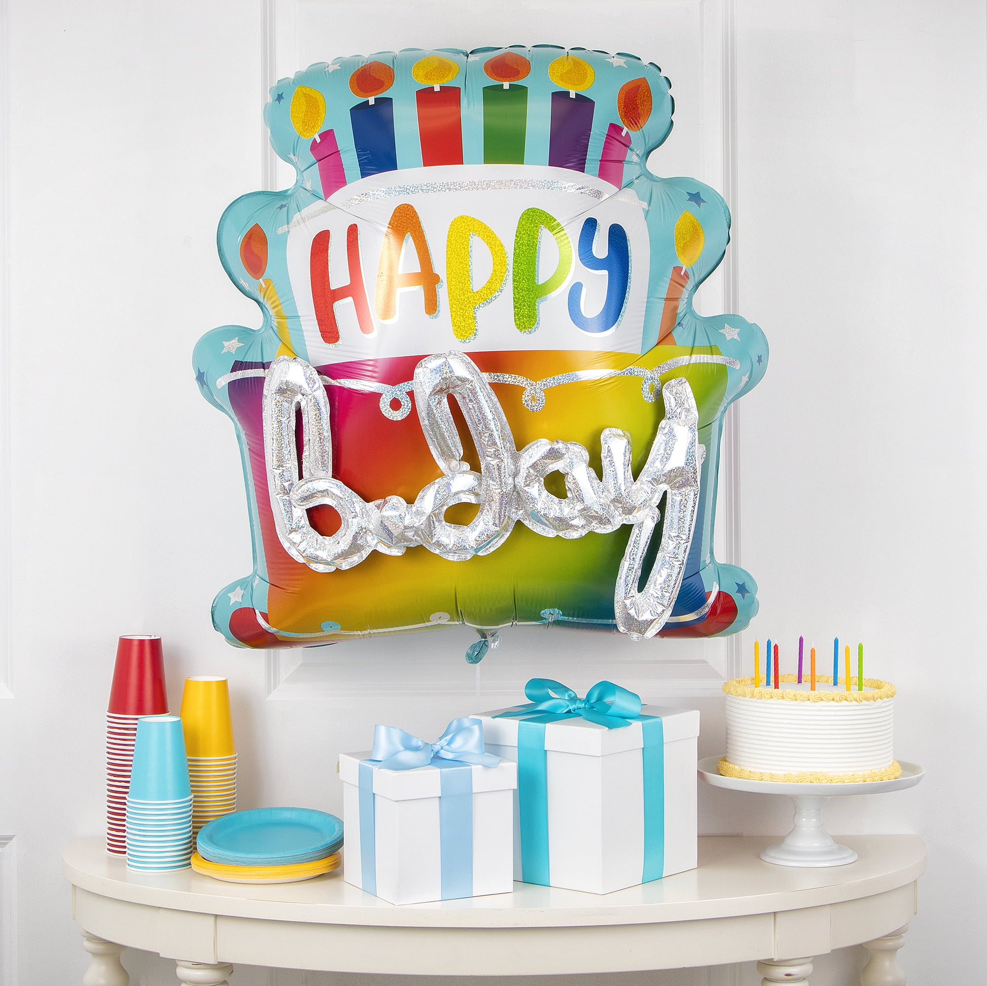 27 inch Happy Birthday Cake Foil Balloon, Multicolor, by Way To Celebrate