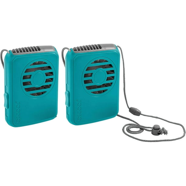 O2COOL 3.5 inch Deluxe Personal Battery Powered Necklace Fan for Cooling, Teal, 2 Pack