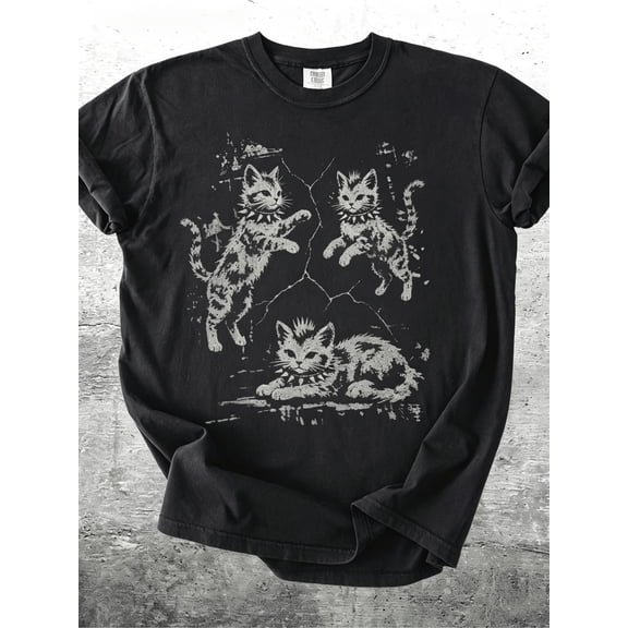 Retro Gothic Punk Spiked Cat Graphic Vintage Grunge Y2k Cotton Men's Women's T-Shirt