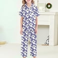 thumbnail image 4 of Halloween Sleepwear Set for Little Girl Ghost Print Lapel Button Short Sleeve Shirt Shorts And Pants Loungewear 3PC Casual Homewear Set Size 8-9T, 4 of 4