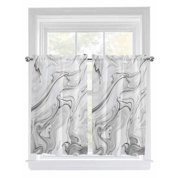 Kitchen Curtains 45 Inches length, White Gray Marble Window Treatment Curtain Drapes, Modern Minimalist Abstract Texture Lightweight Window Panels for Living Room Bedroom, 52"x45", 2 Panels
