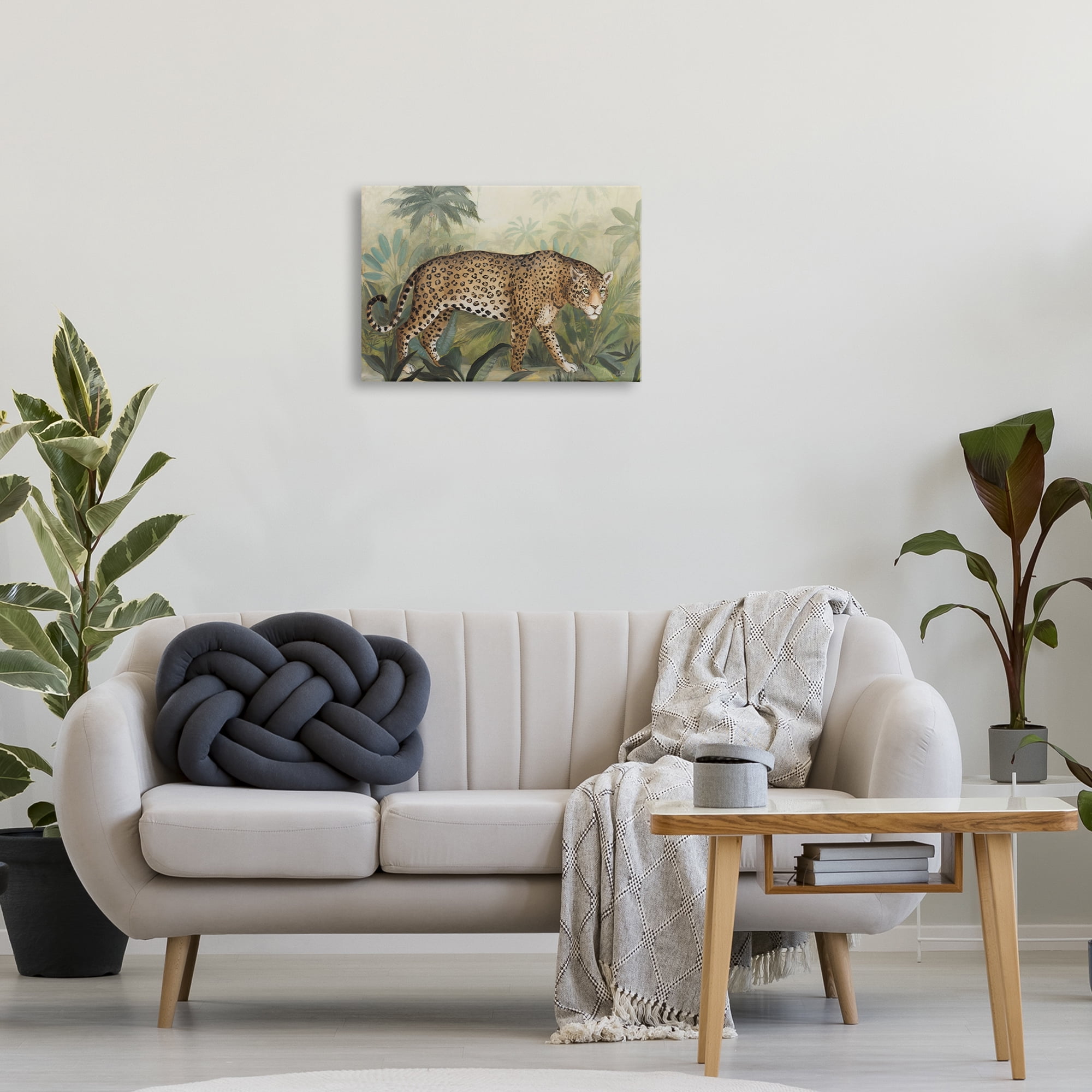Stupell Industries Prowling Leopard in Forest Landscape Painting Gallery Wrapped Canvas Art Print Wall Art, 24 x 16