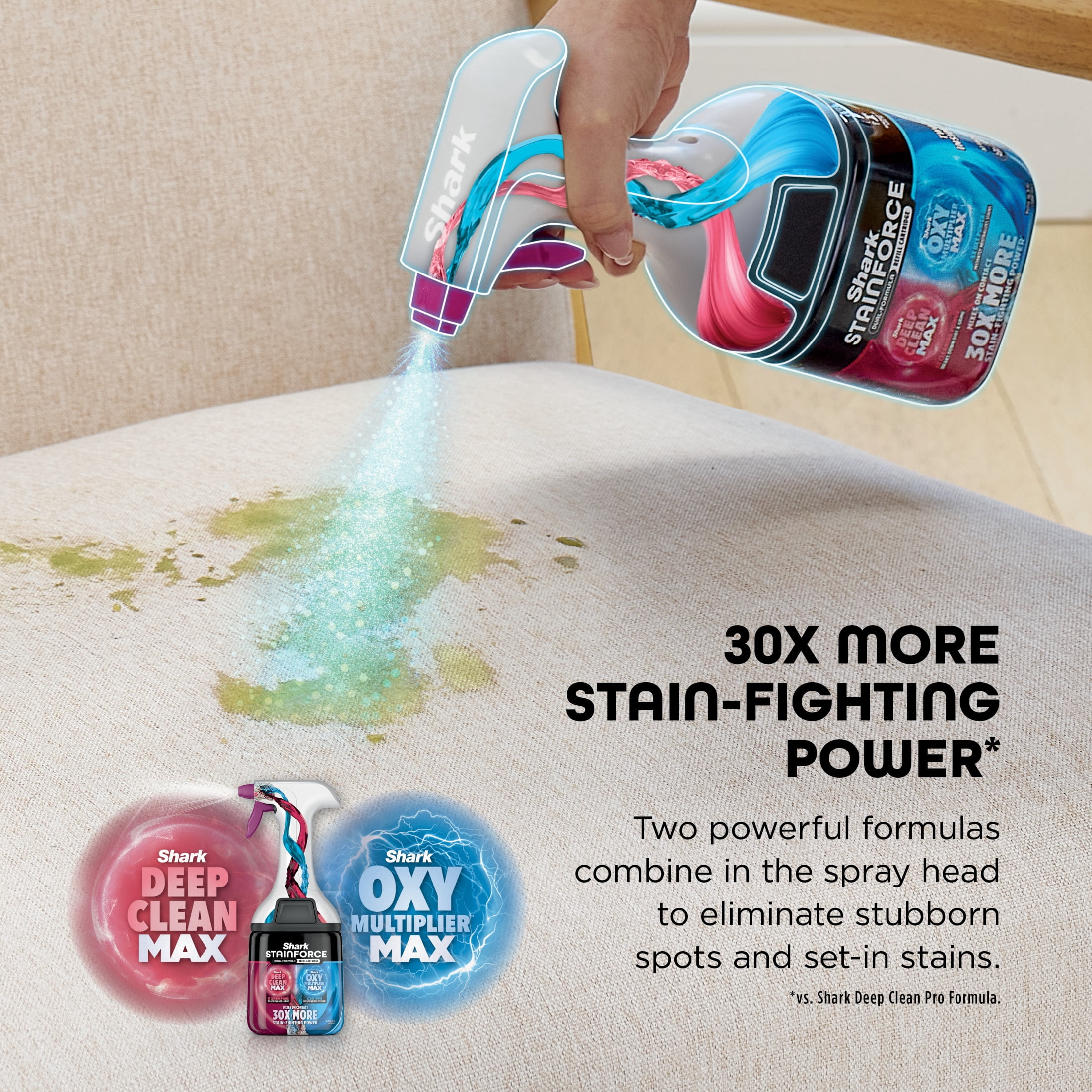 Shark StainForce Stain & Odor Remover Refill Cartridge with Reusable Spray Head, Pet-Safe Dual-Formula Cleaner, 16.9 fl oz, HXCM500S