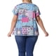 thumbnail image 3 of Blusa casual de verano para mujer de tallas grandes Agnes Orinda, con flores, volantes, plisada, escote en V y mangas cortas 1X azul rosa bloque, 3 of 6