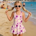 thumbnail image 3 of COEQINE Girls One Piece Swimsuit with Skirt Sleeveless Cute Skirted Bathing Suit Hawaiian Swimwear for Kids 3-4 Years, Summer Swim Dress for Water Play, Tropical Plumeria Pink Purple, 3 of 8