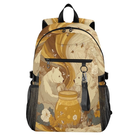 Full‑Print Casual Laptop Backpack, 20L Water‑Resistant Twill Tote Daypack with 14 Inch Computer Compartment for School Business Travel Two Bears