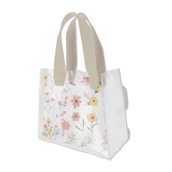 Unique Bargains 1 Pc Reusable Gift Bag Durable Floral Handle Gift Bag Beige, Transparent Small